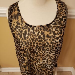 Sheer leopard print tank style top with beading